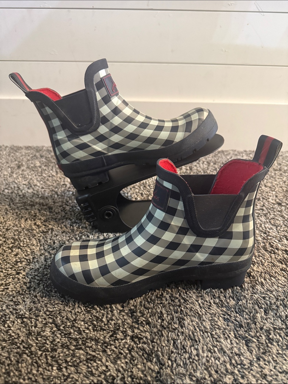 Joules Navy Cream Check Chelsea Rain Boots Women’s Size 6 Waterproof Ankle
